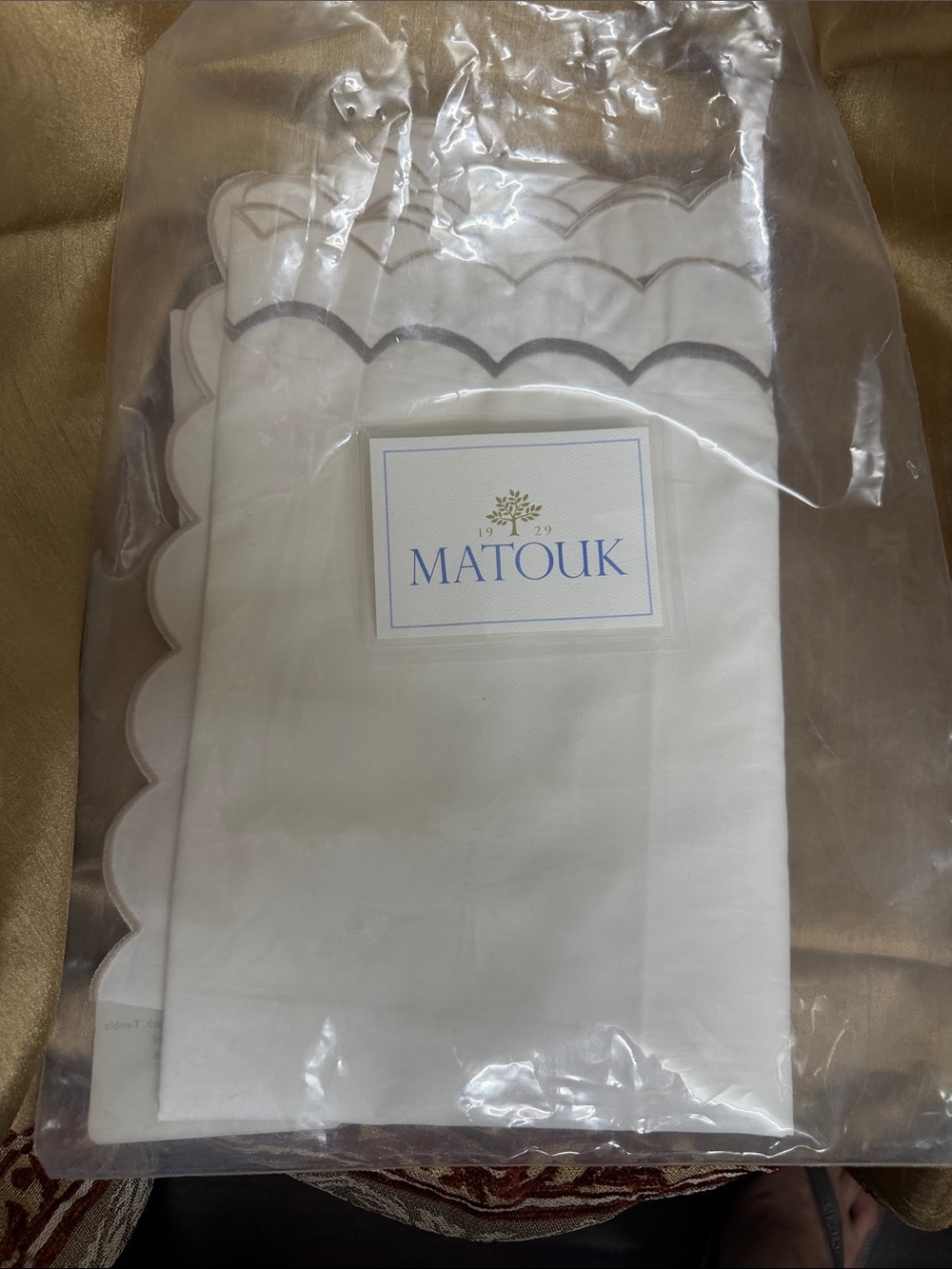Matouk White Pillowcase with Gray Scalloped Trim